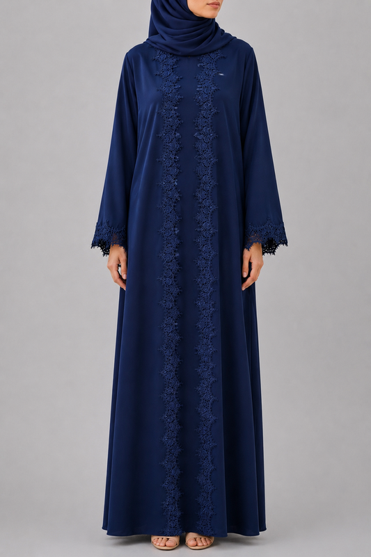 Navy blue fancy lace abaya