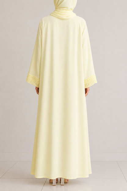 Butter yellow lace abaya