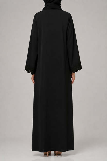 Black fancy Lace Abaya (04)