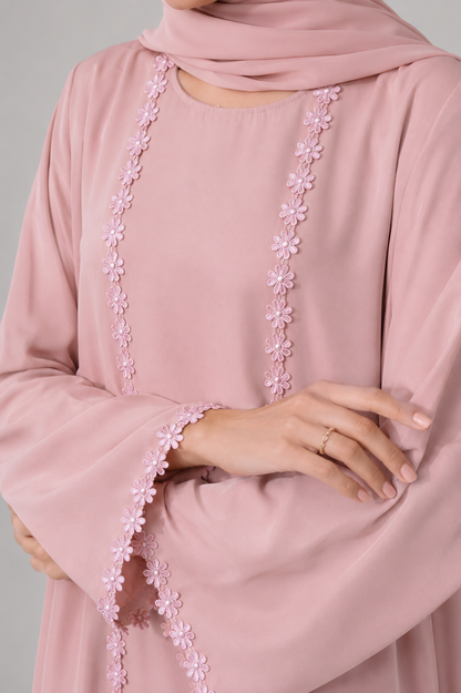 Blush pink fancy lace abaya