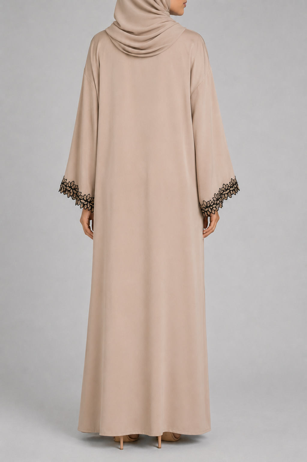 Beige fancy lace abaya