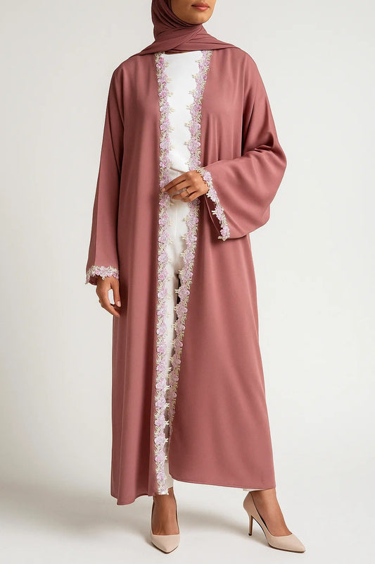 Pink Rose lace abaya