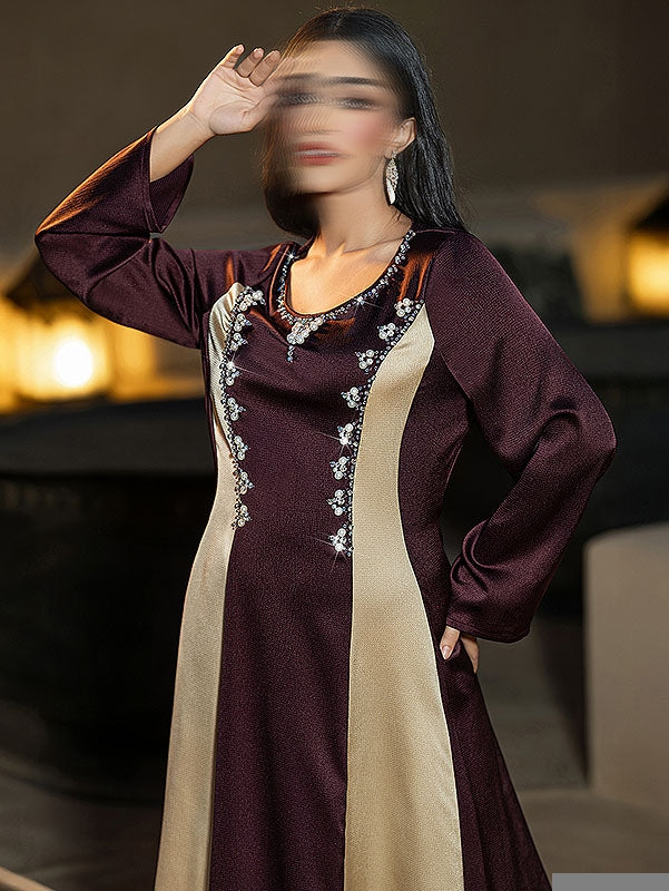 BA6045 Beige & Burgundy Exquisite Dress