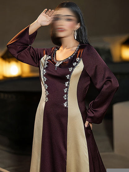BA6045 Beige & Burgundy Exquisite Dress
