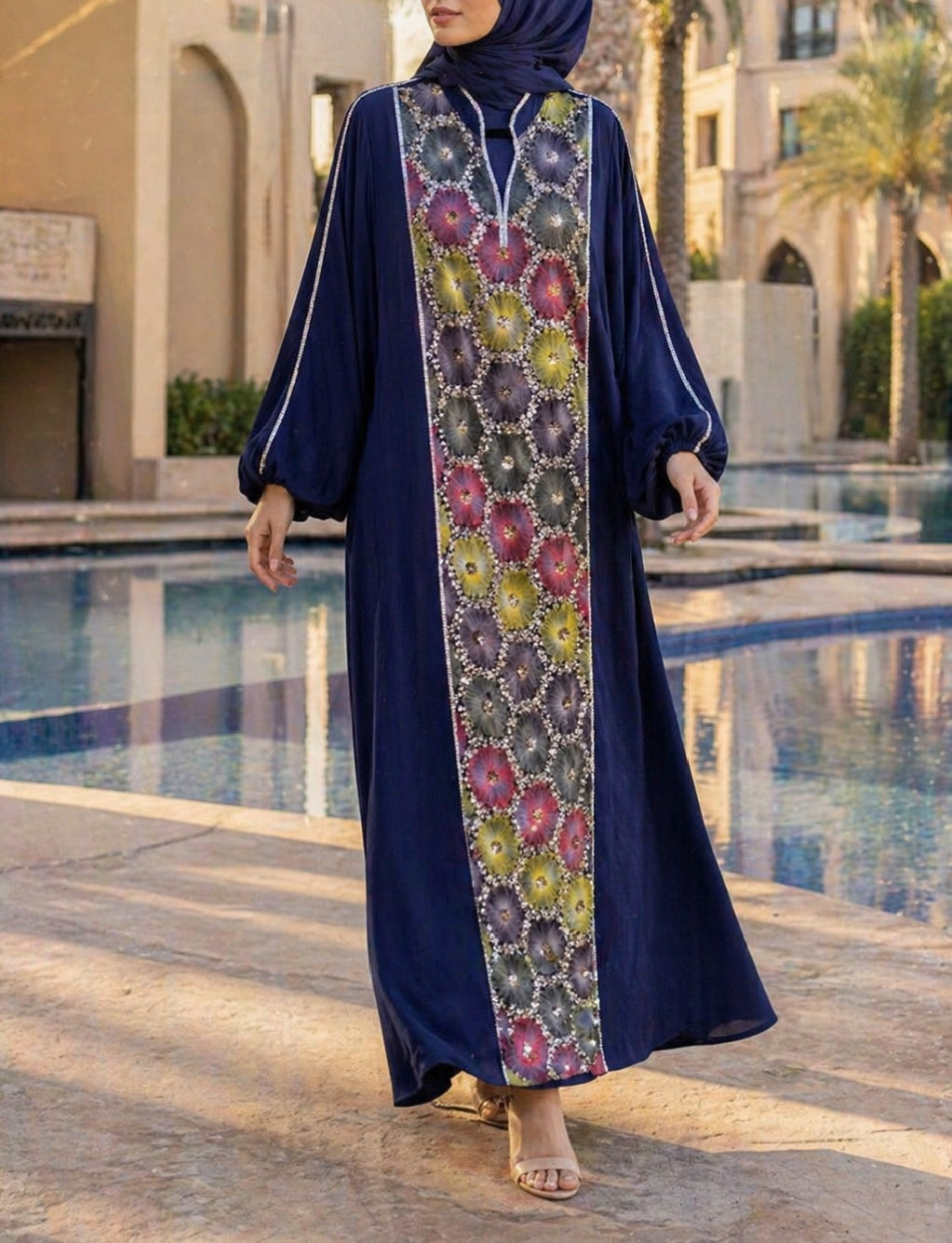 Navy Blue Ward Al Layl Abaya