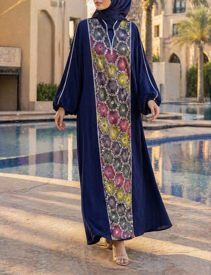 Navy Blue Ward Al Layl Abaya