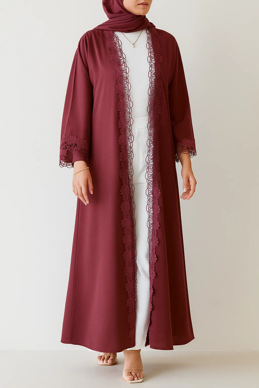 Red fancy lace abaya