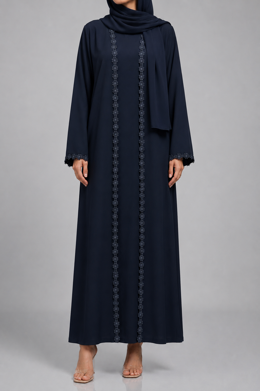 Midnight black fancy lace abaya
