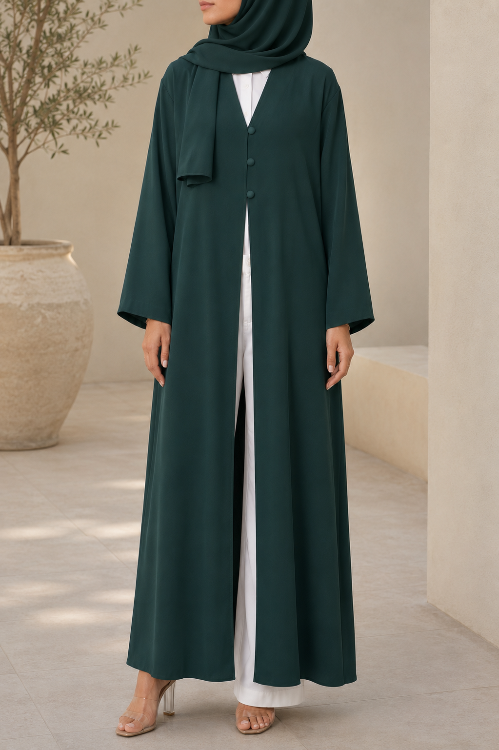 Emerald Green button abaya