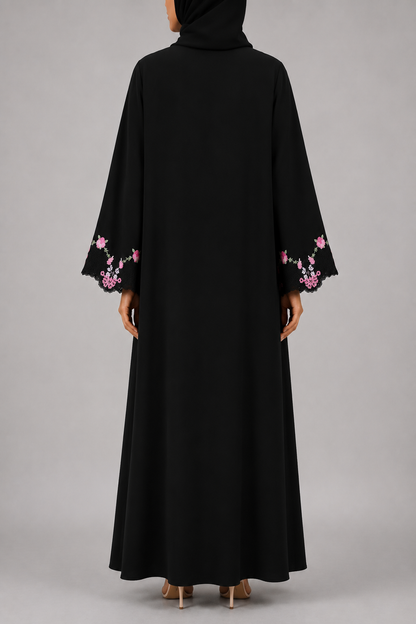 Black broad fancy lace abaya