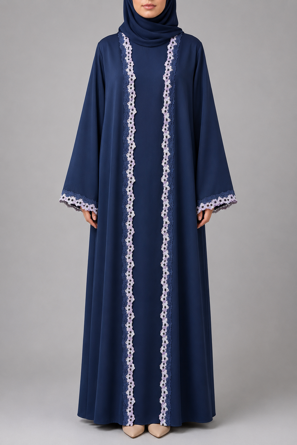 Blue Embroidered lace abaya