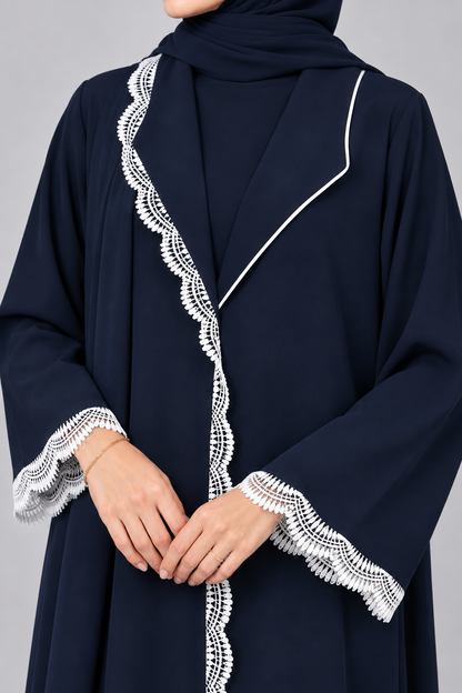 Navy Blue Serrate Lace Abaya E13S
