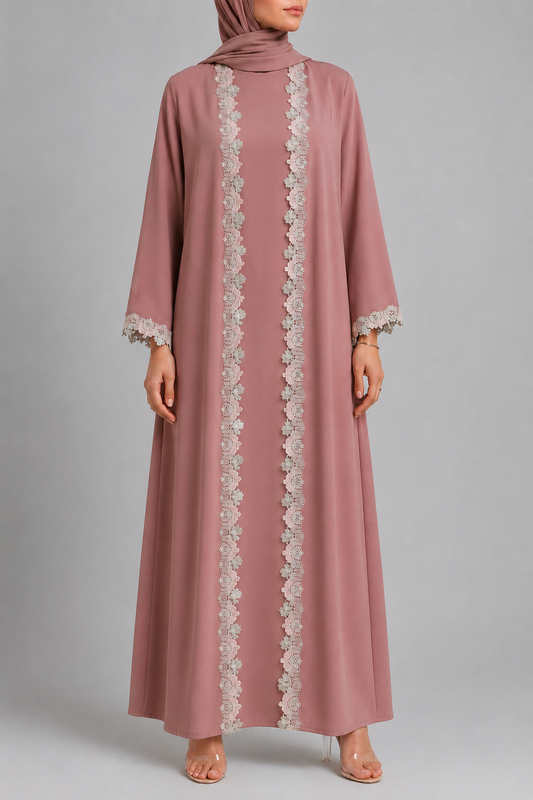 Rosey fancy lace abaya