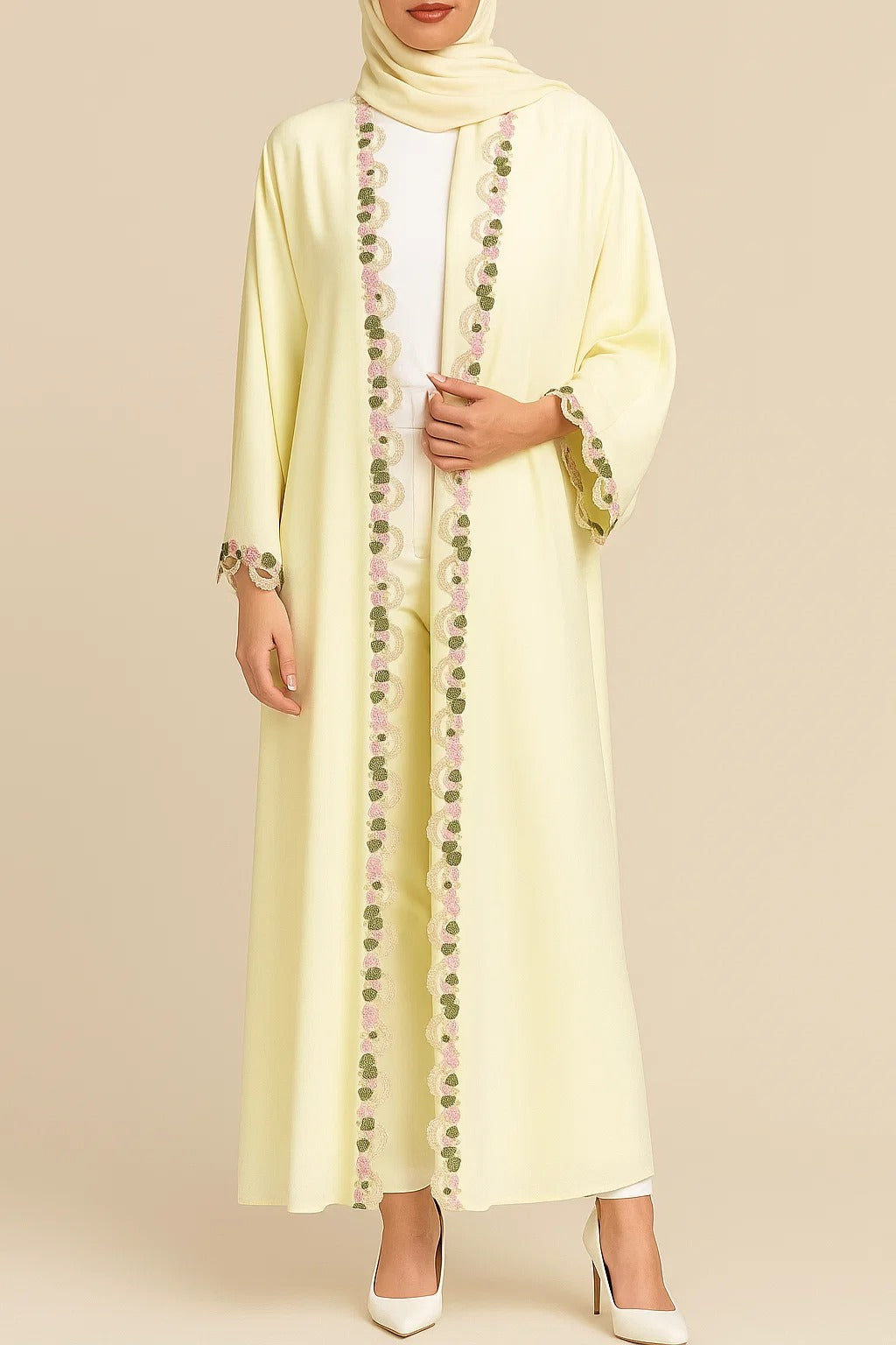 Butter floral lace abaya