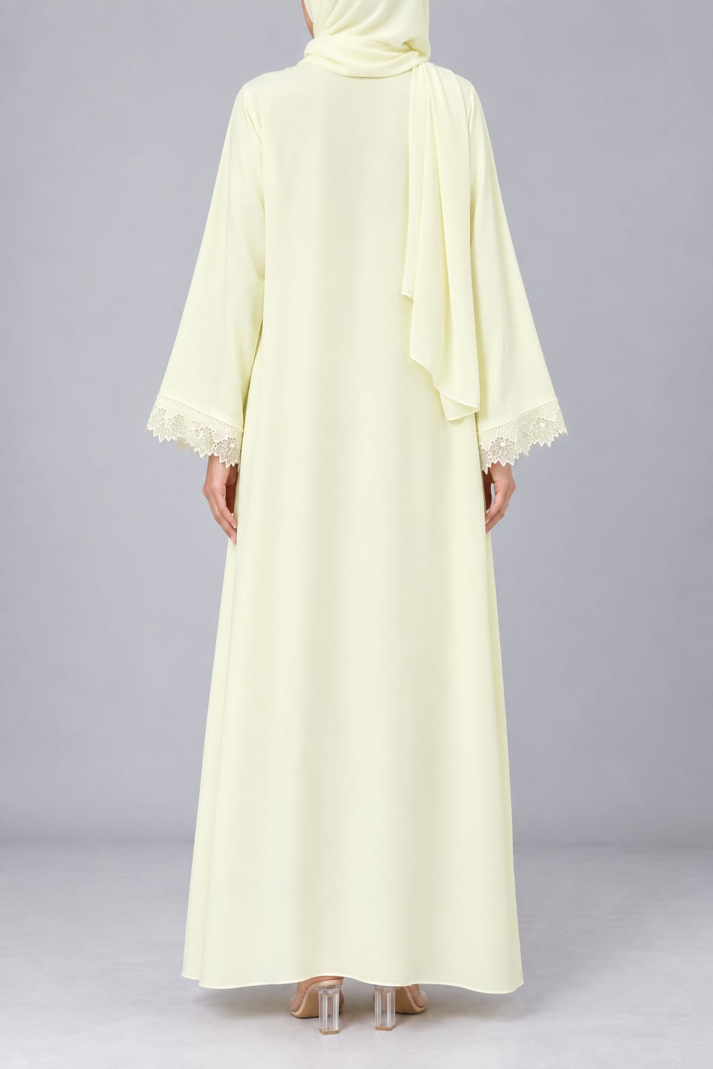 Butter-Yellow Phyllome Lace Abaya E13S
