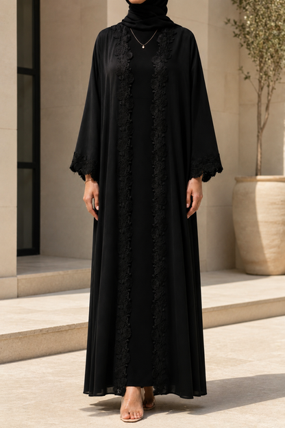 Black fancy Lace Abaya (04)