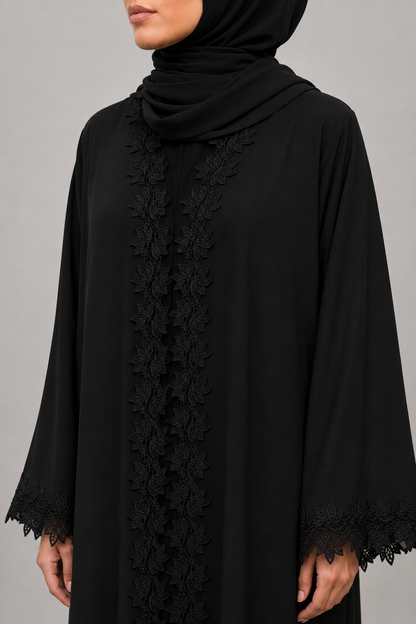 Obsidian Bloom lace abaya E19M