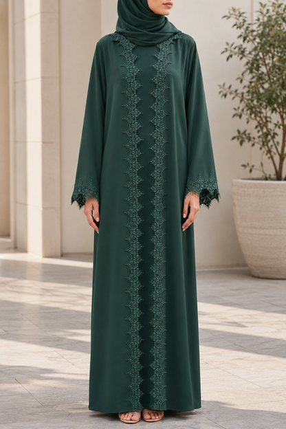 Green fancy lace abaya