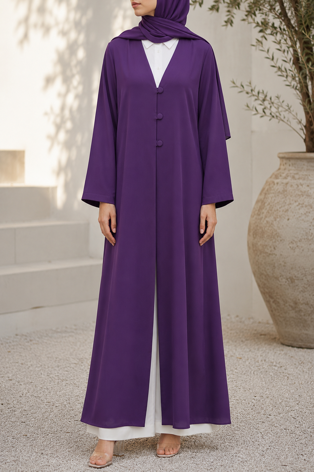 Purple button abaya