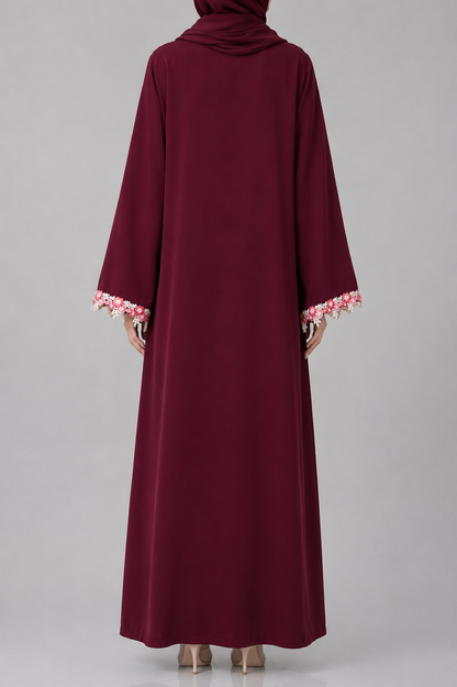 Crimson maroon fancy lace abaya