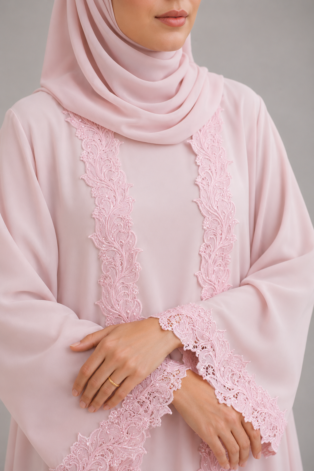 Pink Ivora Lace Abaya - S29J