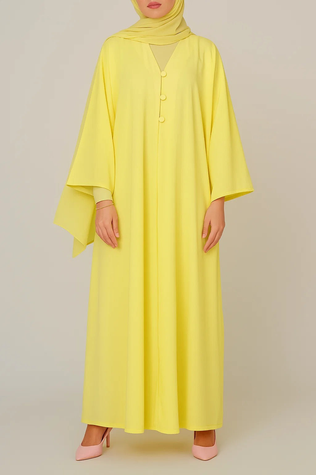Yellow button abaya