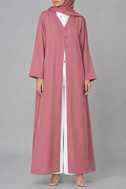 Mauve pink button abaya