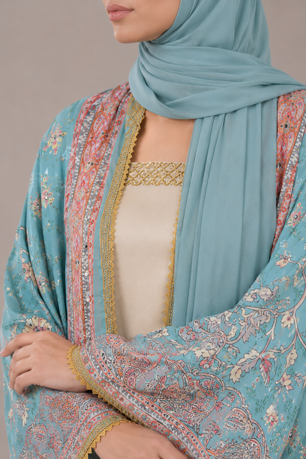Ice Blue Zareen Abaya