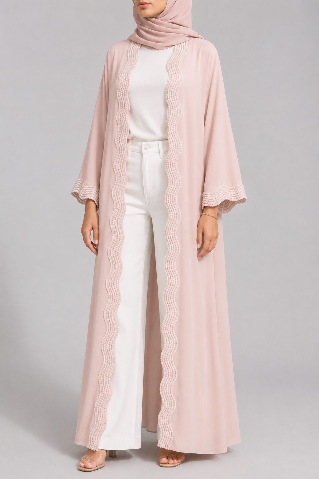 Baby pink lace abaya