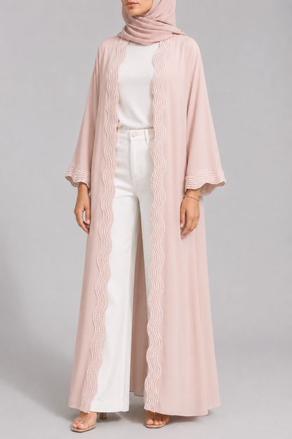 Baby pink lace abaya