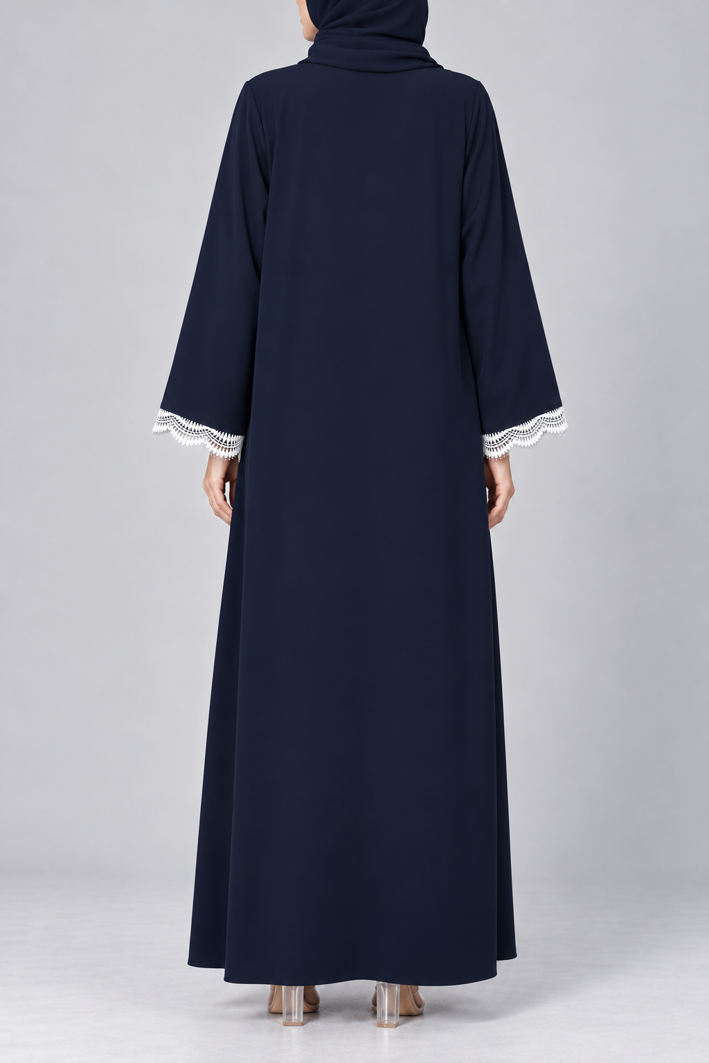 Navy Blue Serrate Lace Abaya E13S
