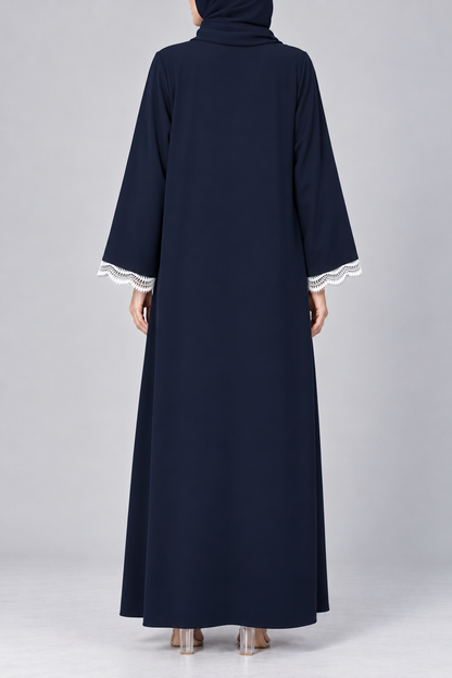 Navy Blue Serrate Lace Abaya E13S