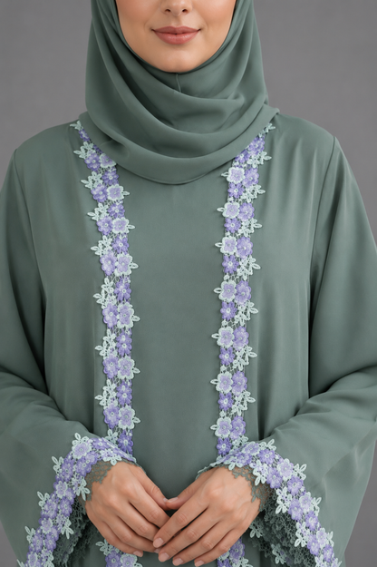 Teal Fancy lace abaya