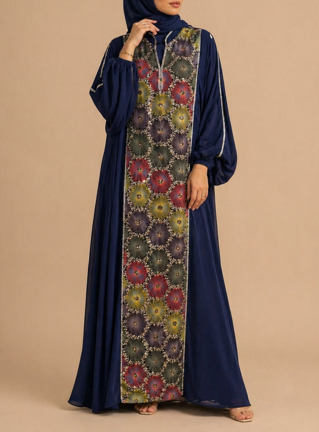 Navy Blue Ward Al Layl Abaya