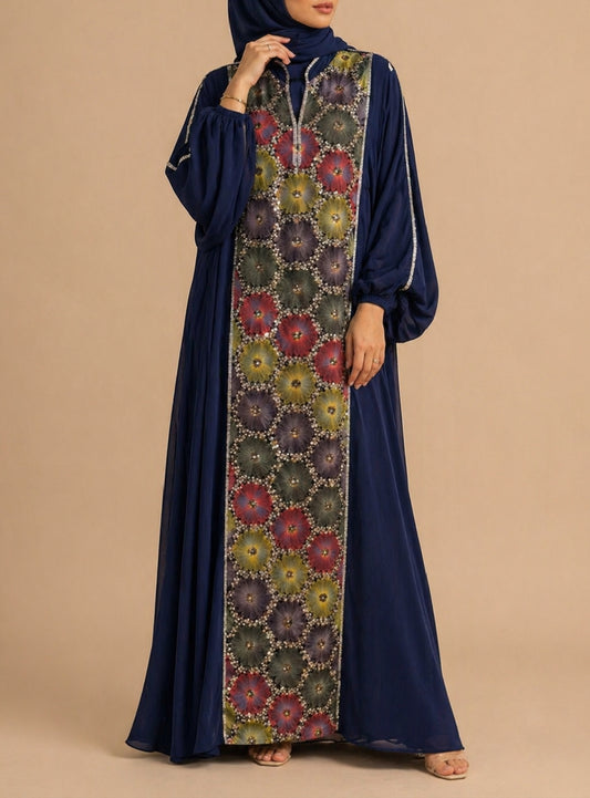 Navy Blue Ward Al Layl Abaya
