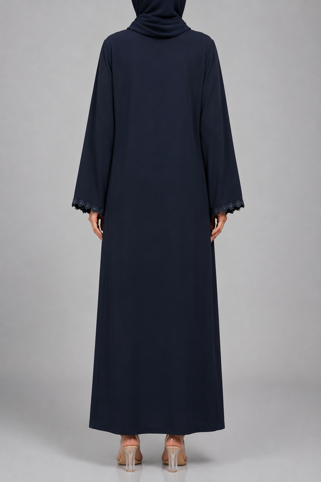 Midnight black fancy lace abaya
