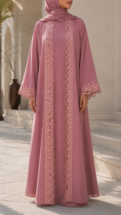 Tea pink lace abaya