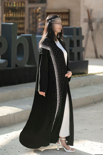 BA4105 Black Pearl Cascade Abaya