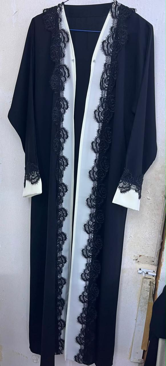 Navy Blue Rosette Lace Abaya E13S