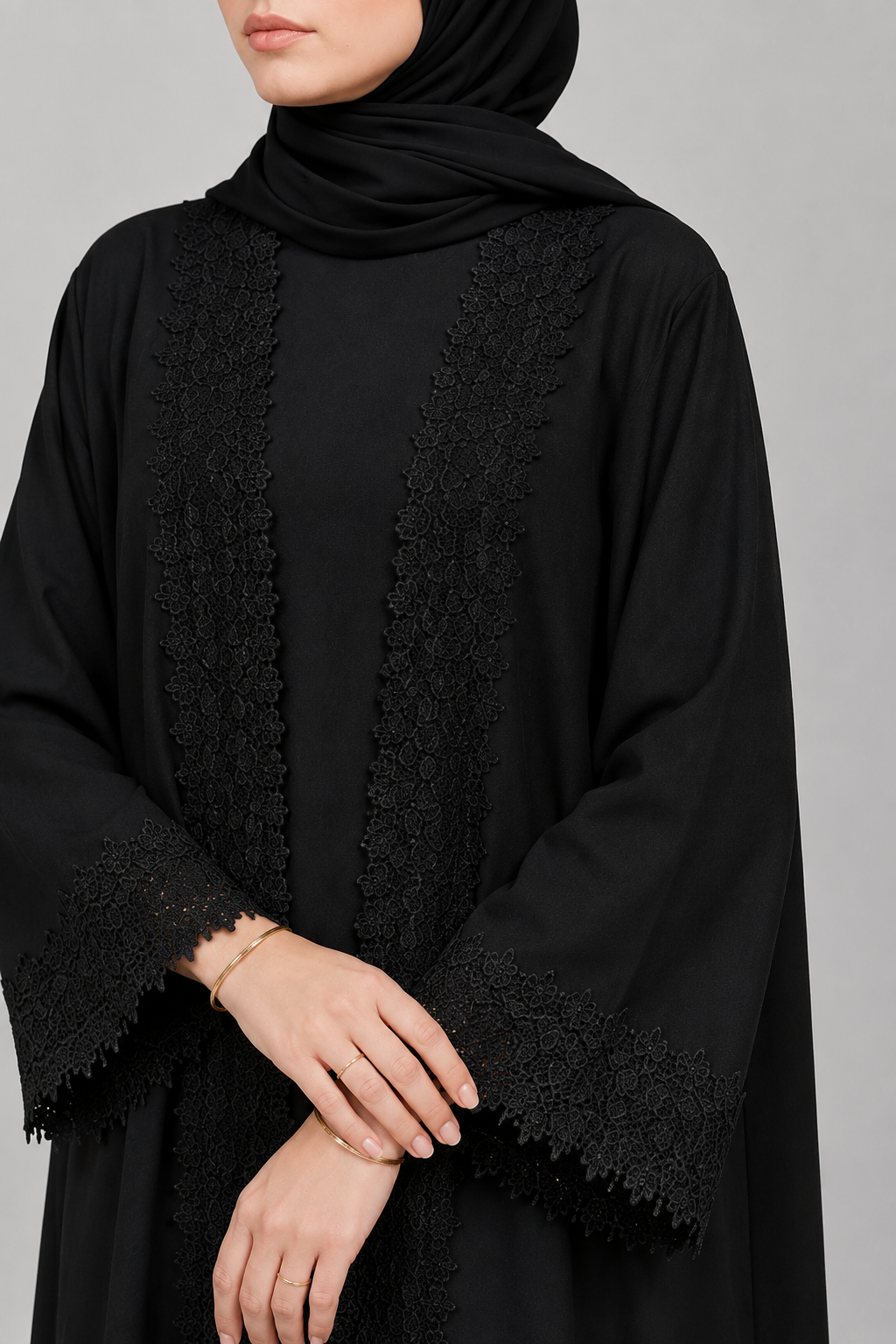 Black Ethereal Lace Abaya