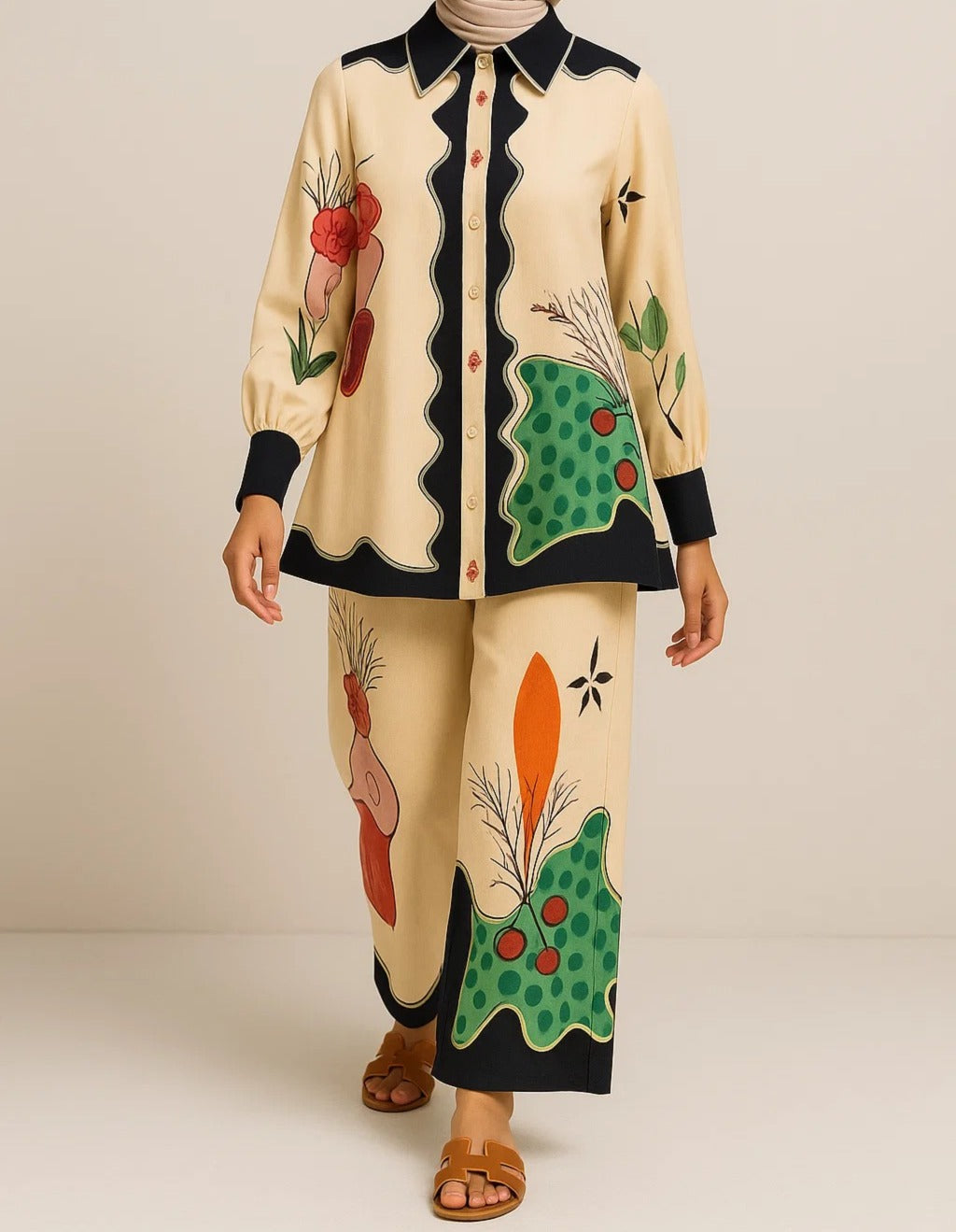 Beige floral Coord Set