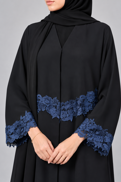Black Cobalt Accent Abaya E13S