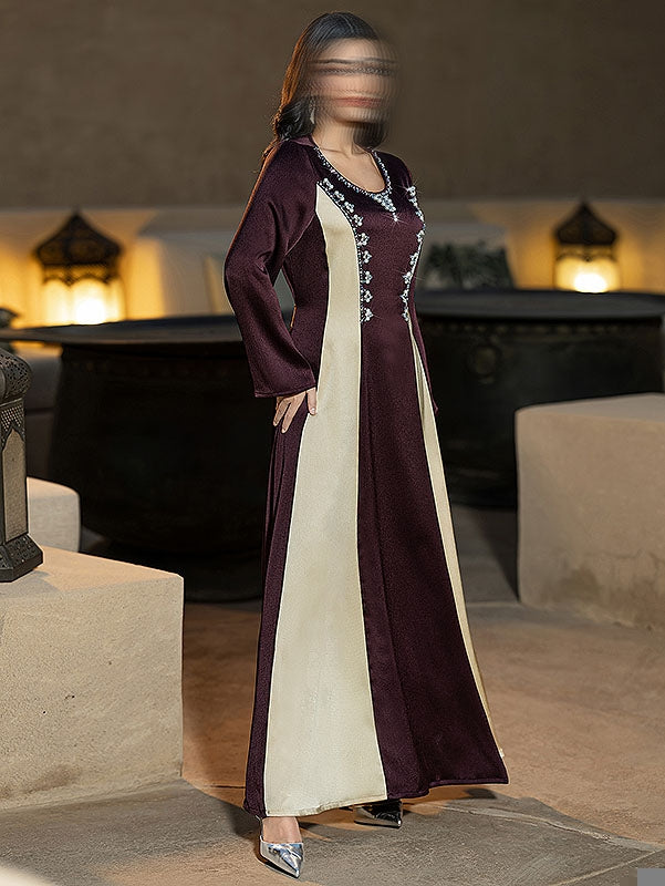 BA6045 Beige & Burgundy Exquisite Dress