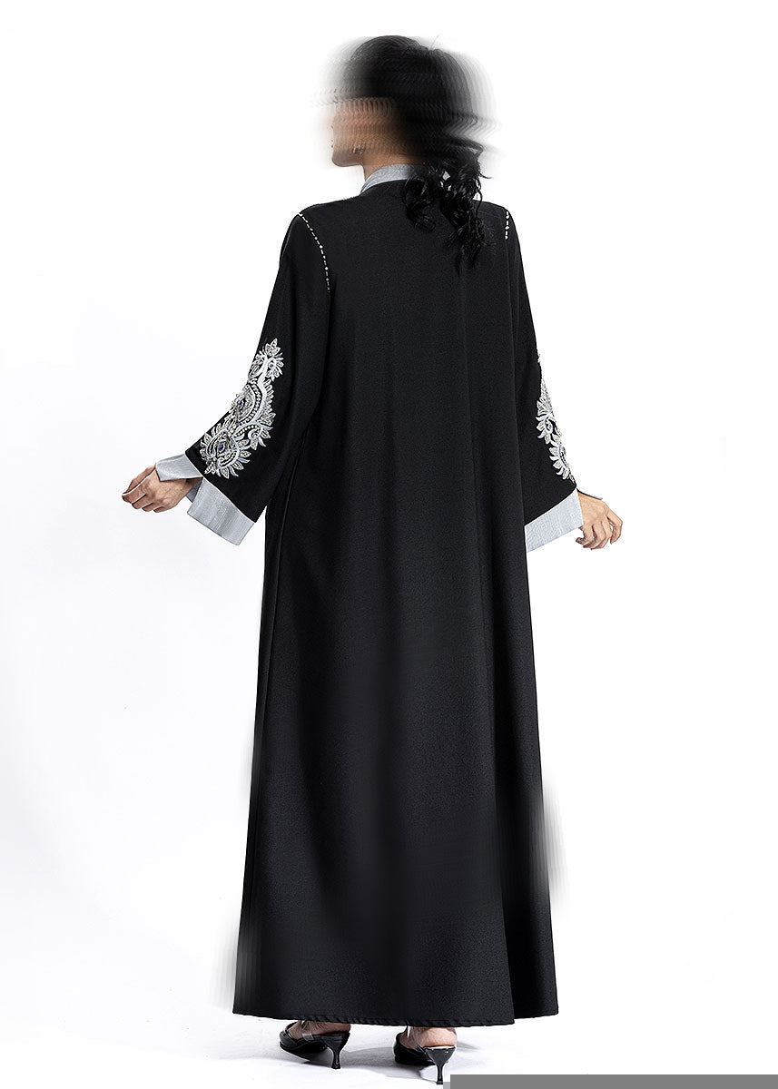 BA4152 Black Silver Baroque Abaya