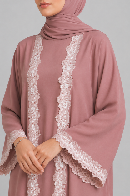 Pink fancy lace abaya