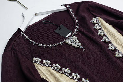 BA6045 Beige & Burgundy Exquisite Dress