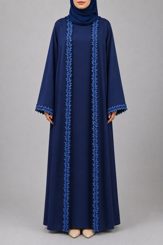 Blue Fancy Lace Abaya 02