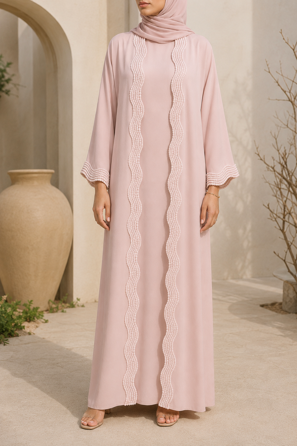Baby pink lace abaya