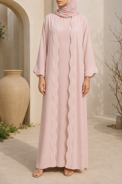 Baby pink lace abaya