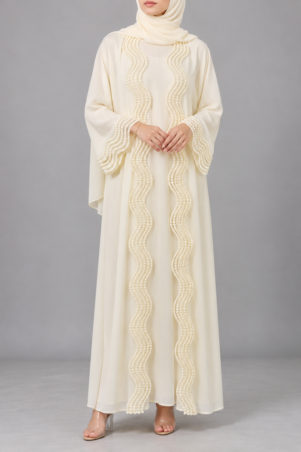 Butter yellow lace abaya